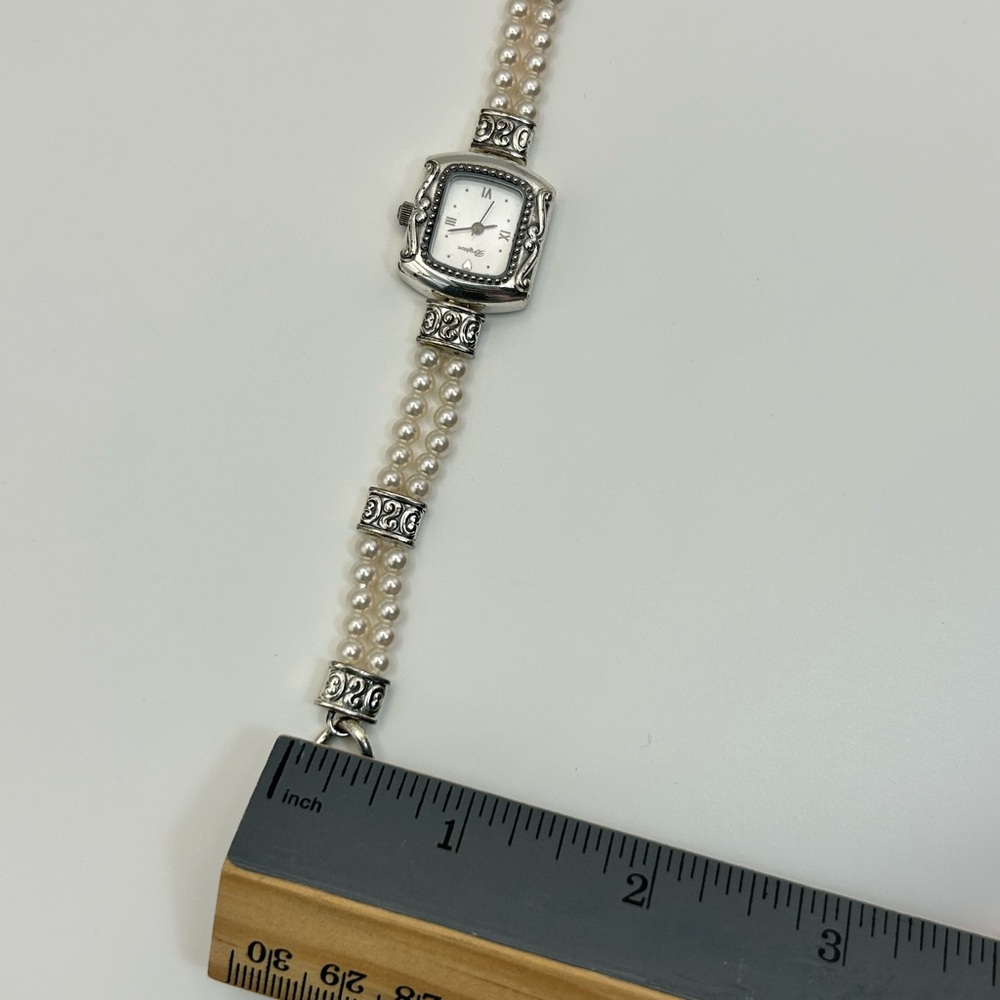 Brighton Emporia Watch 8" Faux Pearls Silver Plated Toggle Has New Battery - Picture 6 of 11